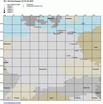 Abb. 1: NLC-Beobachtungen in der Nacht 02./03.06.2020