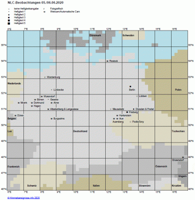 Abb. 1: NLC-Beobachtungen in der Nacht 05./06.06.2020