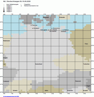 Abb. 2: NLC-Beobachtungen in der Nacht 09./10.06.2020