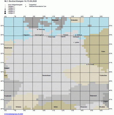 Abb. 1: NLC-Beobachtungen in der Nacht 14./15.06.2020.