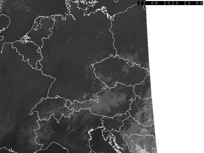 Abb. 1: Satellitenbild (Infrarot) von METOP 3 vom 22.06.2020, 22.50 MESZ.<br />Bildquelle: Czech Hydrometeorological Institute, lizenziert unter https://creativecommons.org/licenses/by-nc-nd/3.0/cz/deed.de