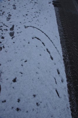 Zwei parabelförmige Spuren im Schnee