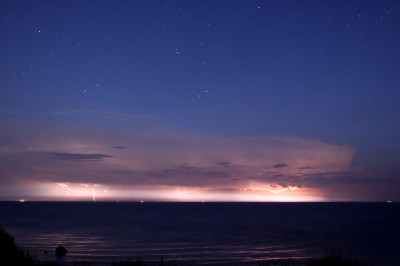 gegen 22:15 UTC Gewitter über Fünen, Entfernung ca. 80km von Steilküste Hubertsberg