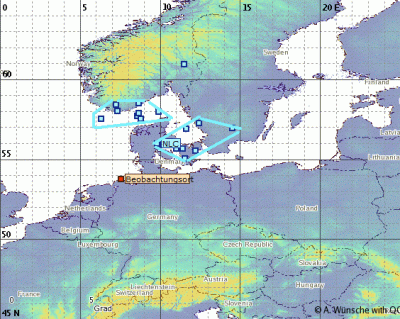 Aufenthaltsraum des sichtbaren Südrands der am Abend des 24.06.2023 nachgewiesenen NLC-Displays. (Beobachtungsort = Langeoog).