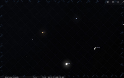 Konstellation um 12:30 MESZ (33–40° über dem Westhorizont)