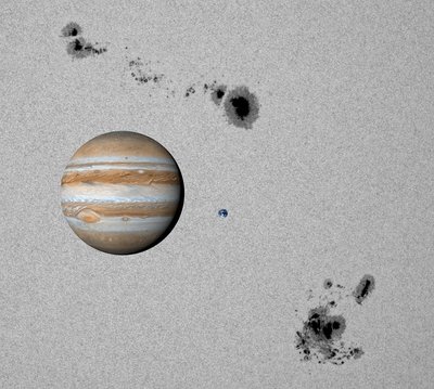 Größenvergleich der Fleckengruppe AR 2673 und 2674 vom 05.09.2017 06:40UT